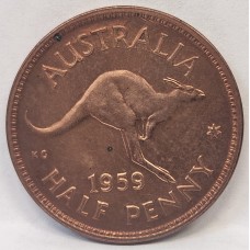 AUSTRALIA 1959 M . HALF 1/2 PENNY . PROOF . IRIDESCENT IN COLOUR and TONE